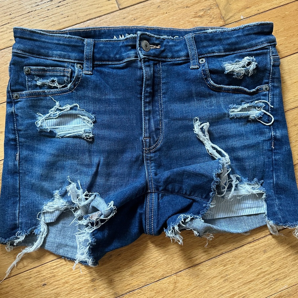 American Eagle Outfitters Dark Blue Distressed Jean Shorts